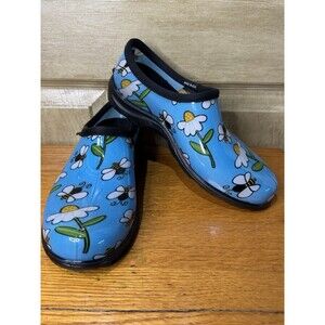 Sloggers Women Size 9 Bumble Bee Flower Rain Garden Shoes USA Blue Daisy Slip On